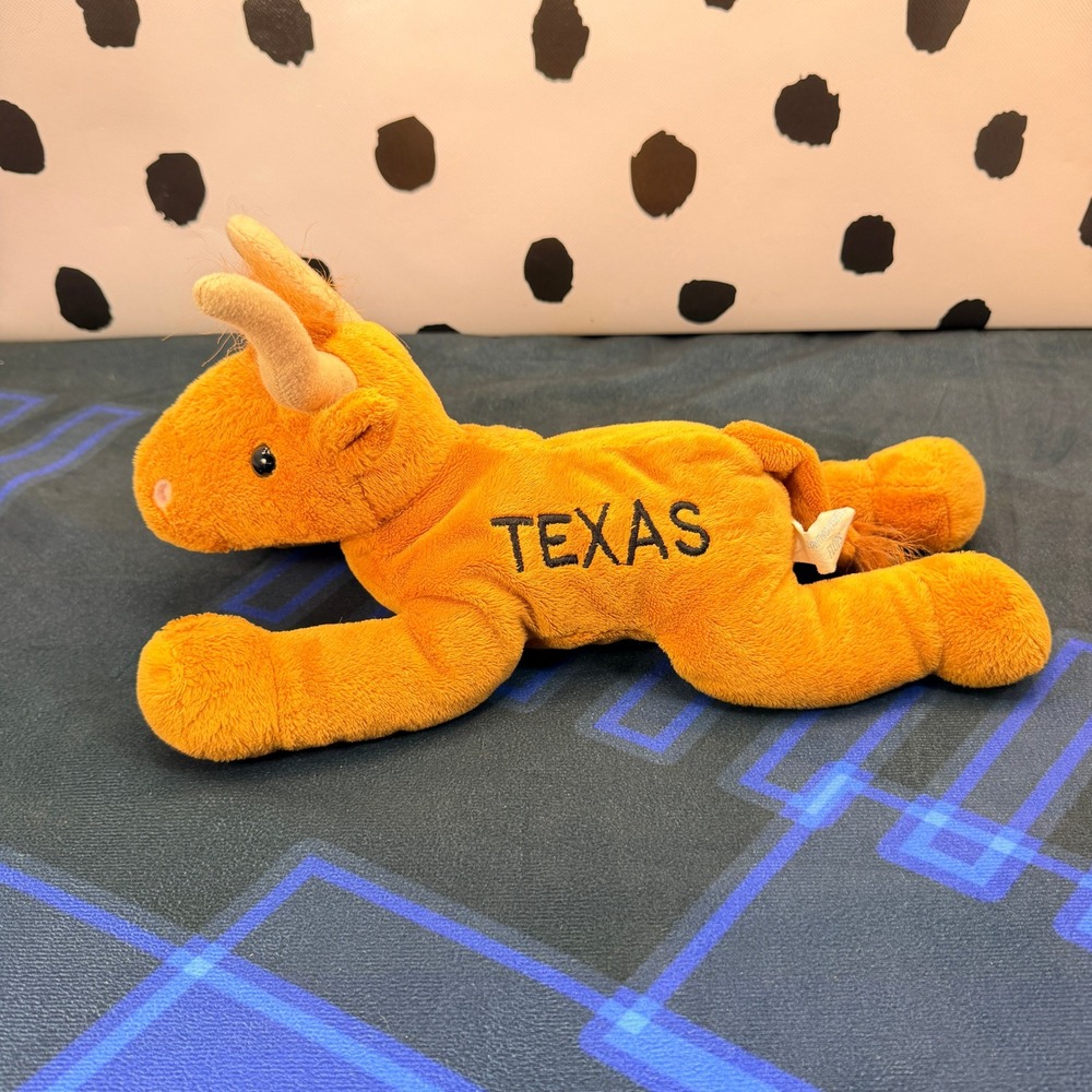 Vtg Wishpets Flops Texas Longhorn Bull Plush 11" Burnt Orange Beanie Souvenir
